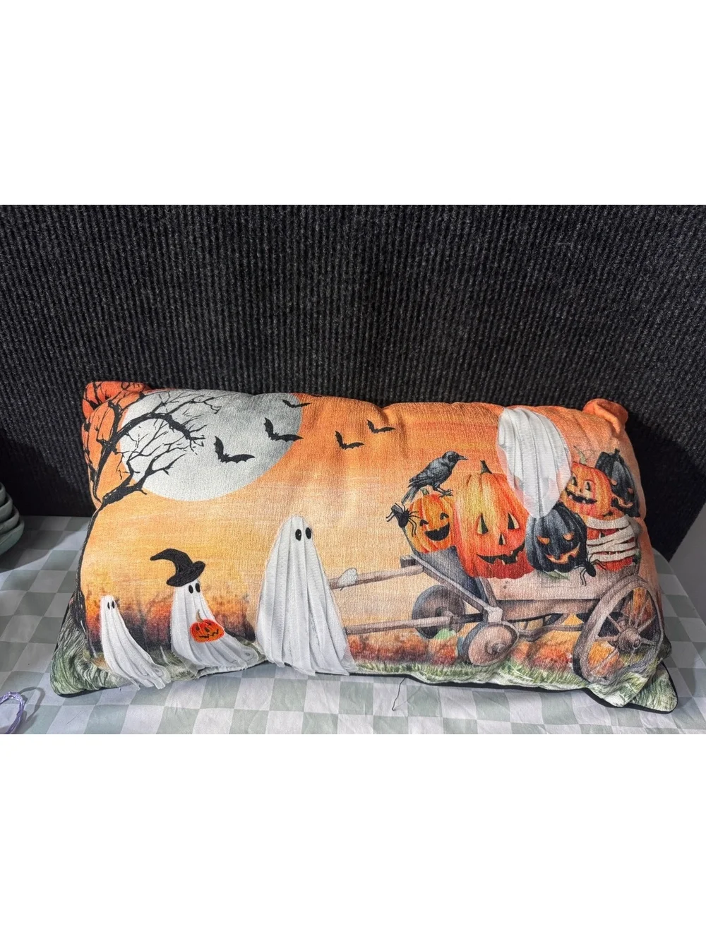 Halloween Themed Decorative Pillow with Ghosts and Pumpkins